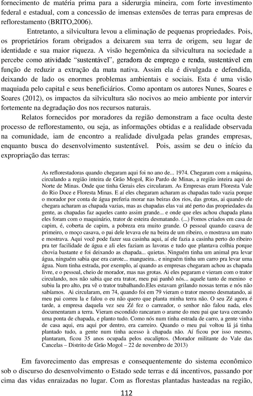 A visão hegemônica da silvicultura na sociedade a percebe como atividade sustentável, geradora de emprego e renda, sustentável em função de reduzir a extração da mata nativa.