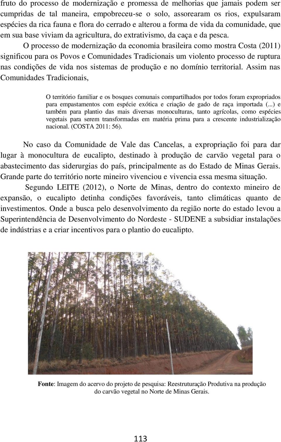 O processo de modernização da economia brasileira como mostra Costa (2011) significou para os Povos e Comunidades Tradicionais um violento processo de ruptura nas condições de vida nos sistemas de