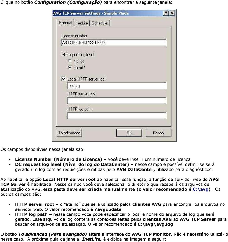 Ao habilitar a opção Local HTTP server root ao habilitar essa função, a função de servidor web do AVG TCP Server é habilitada.