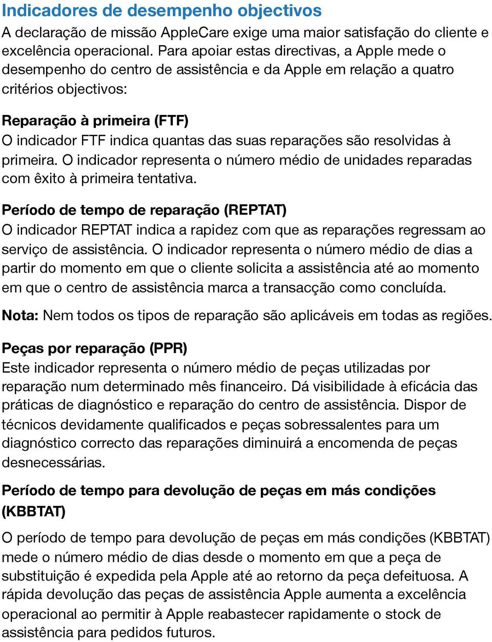 suas reparações são resolvidas à primeira. O indicador representa o número médio de unidades reparadas com êxito à primeira tentativa.