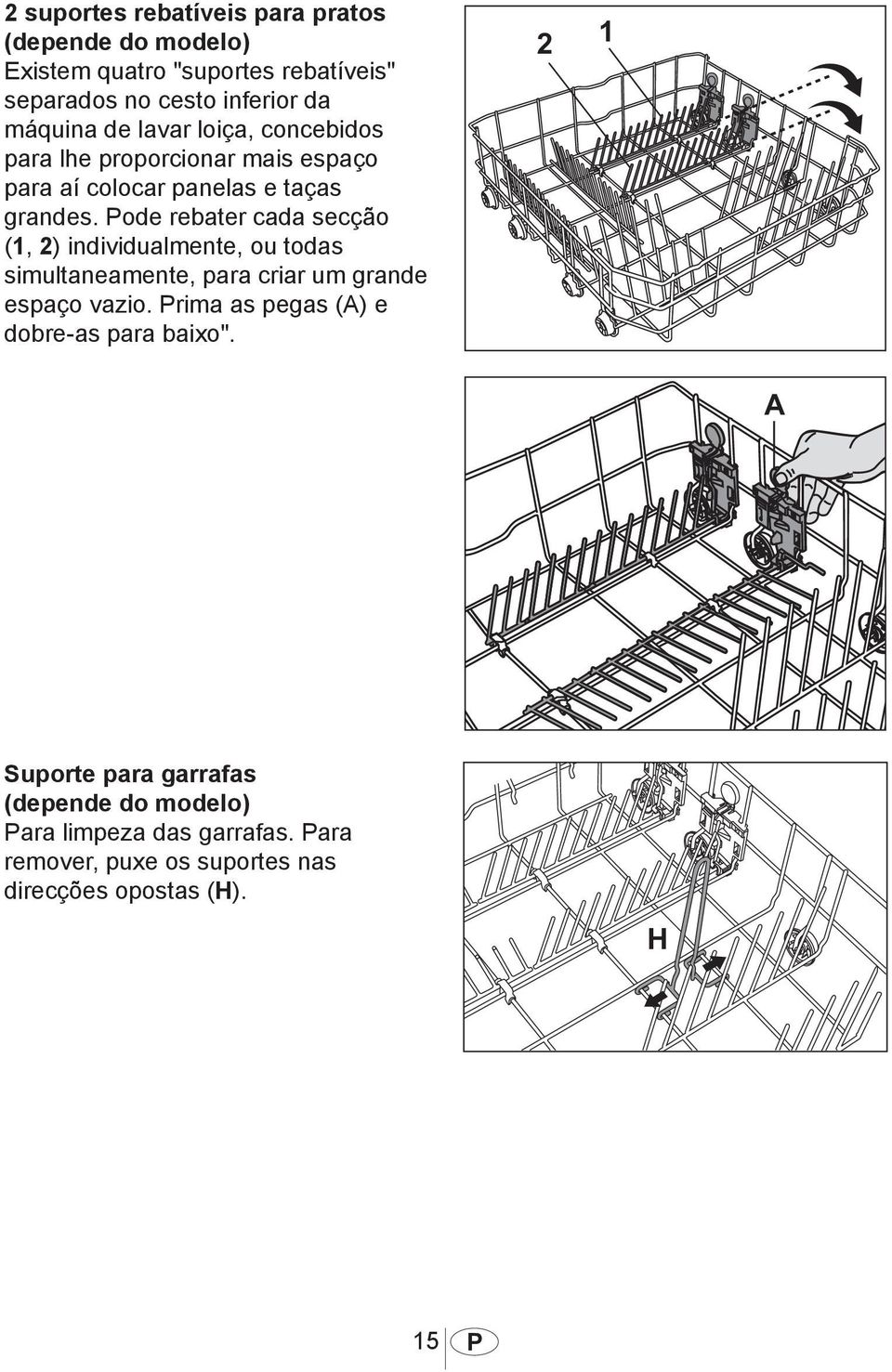 Pode rebater cada secção (1, 2) individualmente, ou todas simultaneamente, para criar um grande espaço vazio.