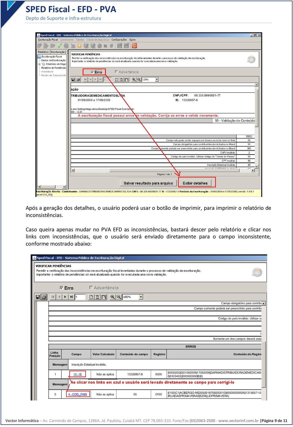 inconsistências, que o usuário será enviado diretamente para o campo inconsistente, conforme mostrado abaixo: Vector