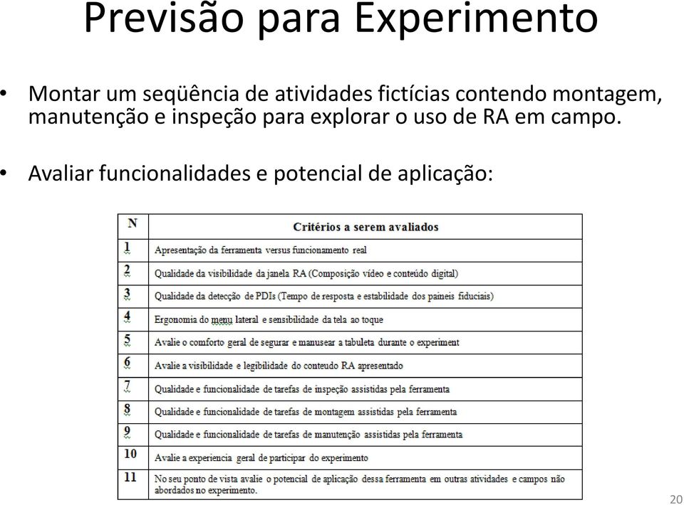 manutenção e inspeção para explorar o uso de RA