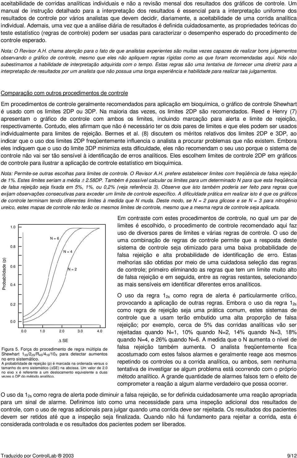 aceitabilidade de uma corrida analítica individual.