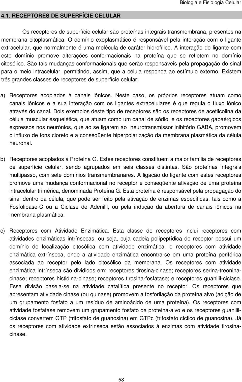 A interação do ligante com este domínio promove alterações conformacionais na proteína que se refletem no domínio citosólico.