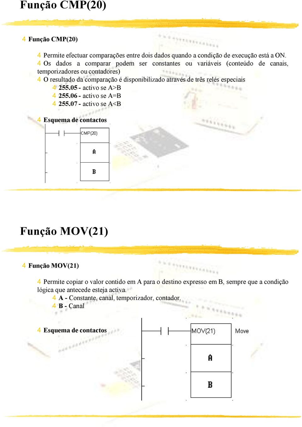 através de três relés especiais 4255.05 - activo se A>B 4255.06 - activo se A=B 4255.