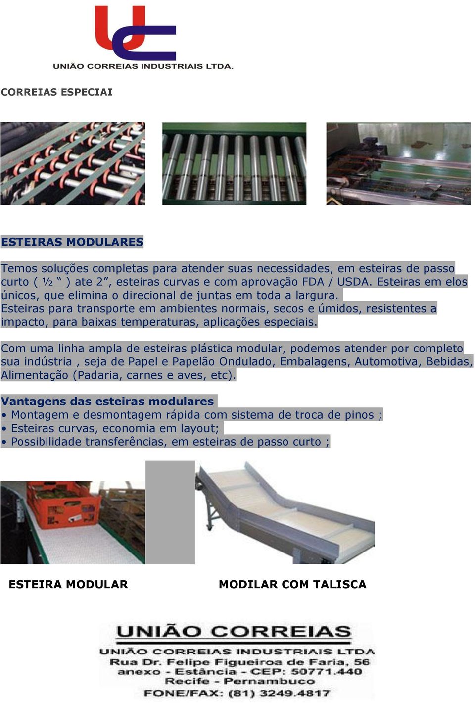 Esteiras para transporte em ambientes normais, secos e úmidos, resistentes a impacto, para baixas temperaturas, aplicações especiais.