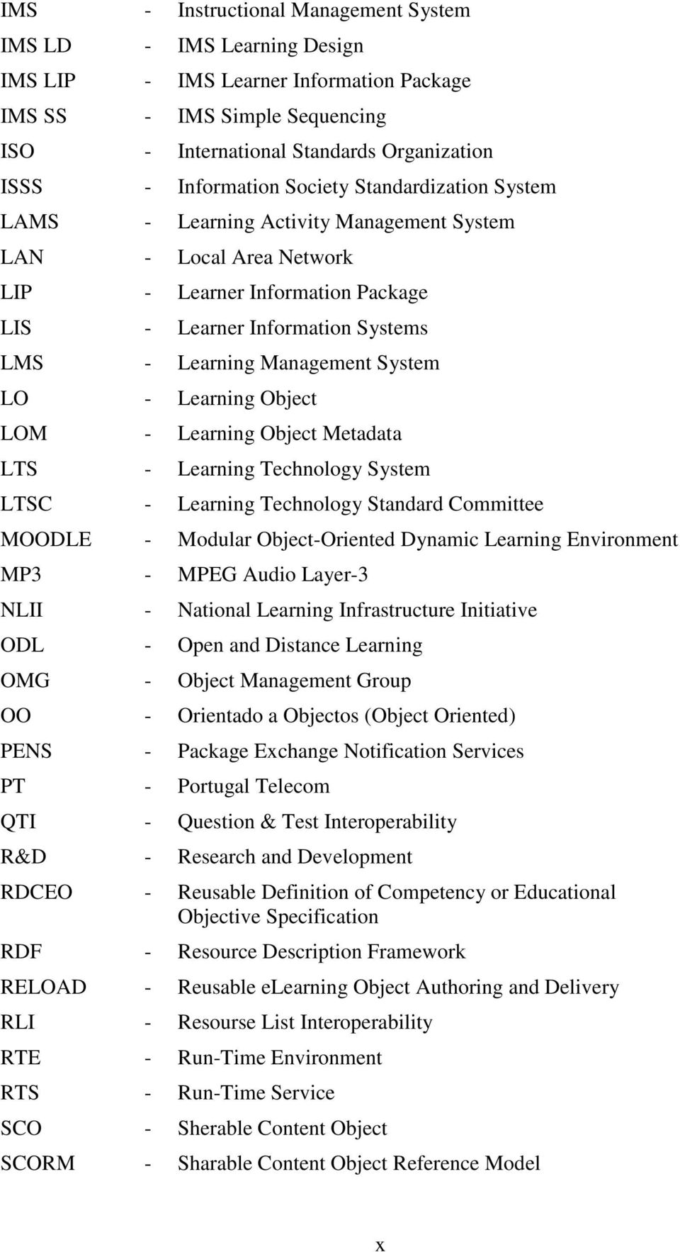 Management System LO - Learning Object LOM - Learning Object Metadata LTS - Learning Technology System LTSC - Learning Technology Standard Committee MOODLE - Modular Object-Oriented Dynamic Learning