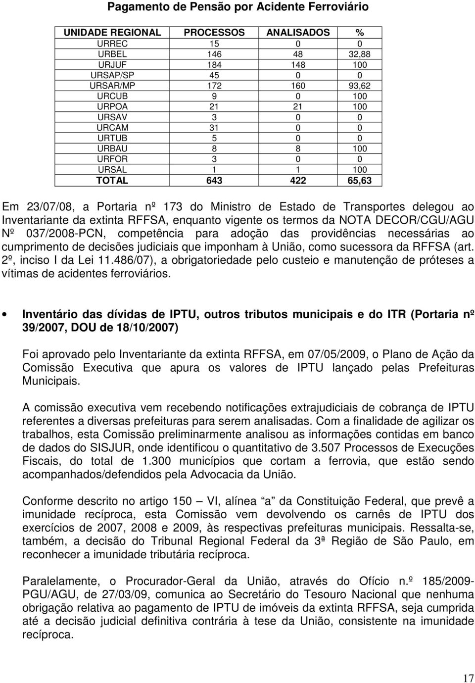 extinta RFFSA, enquanto vigente os termos da NOTA DECOR/CGU/AGU Nº 037/2008-PCN, competência para adoção das providências necessárias ao cumprimento de decisões judiciais que imponham à União, como