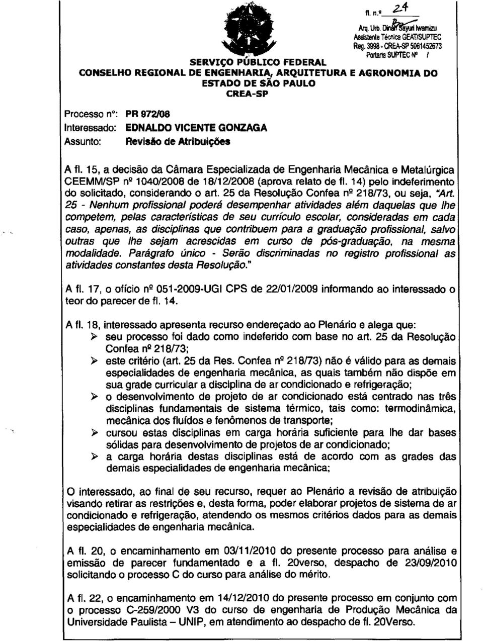 25 da Resolução Confea nº 218/73, ou seja, "'Art.