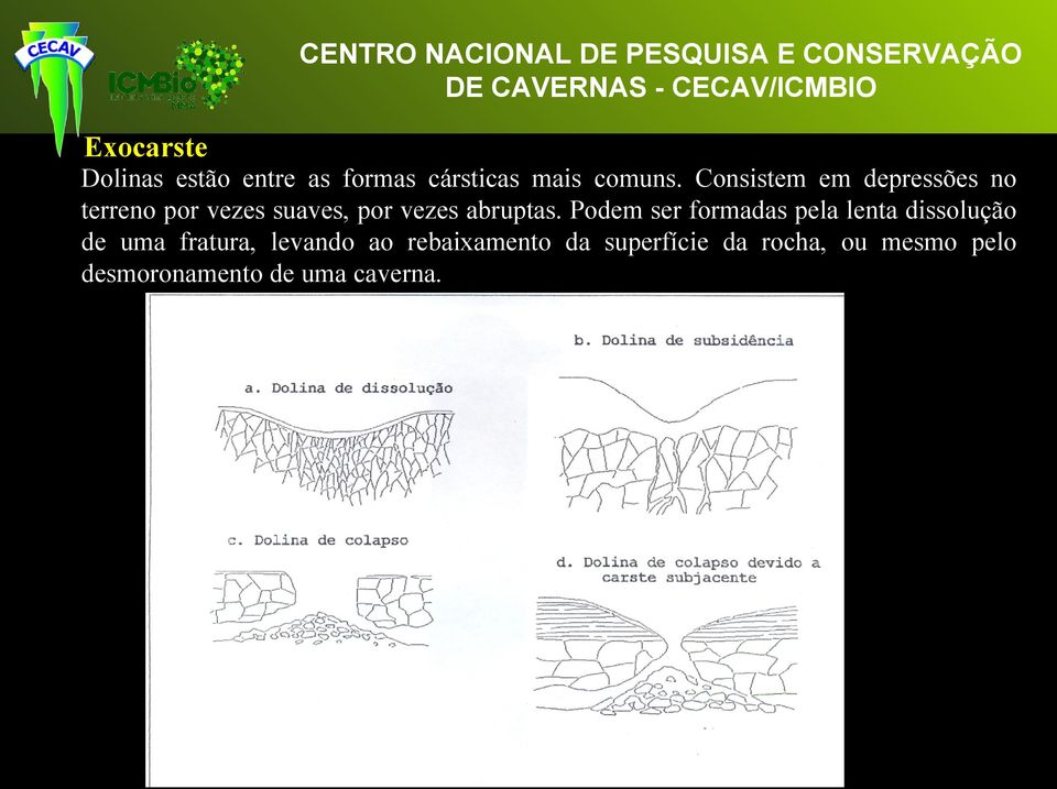 Podem ser formadas pela lenta dissolução de uma fratura, levando ao