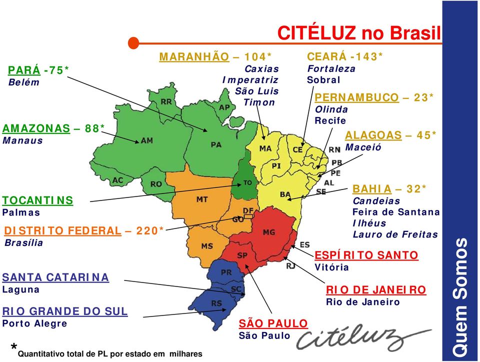 CATARINA Laguna RIO GRANDE DO SUL Porto Alegre *Quantitativo total de PL por estado em milhares TO SÃO PAULO São Paulo