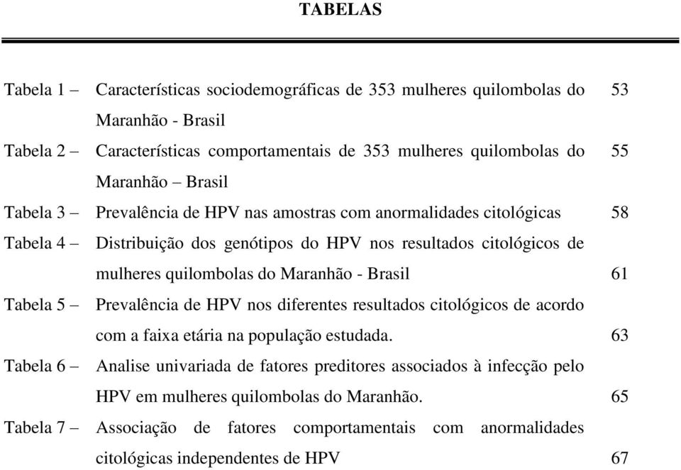 quilombolas do Maranhão - Brasil 61 Tabela 5 Prevalência de HPV nos diferentes resultados citológicos de acordo com a faixa etária na população estudada.