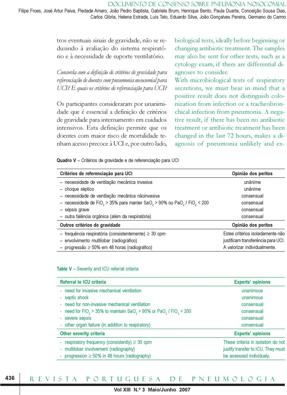 Os participantes consideraram por unanimidade que é essencial a definição de critérios de gravidade para internamento em cuidados intensivos.