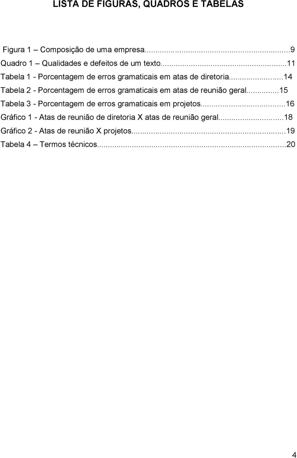 ..14 Tabela 2 - Porcentagem de erros gramaticais em atas de reunião geral.