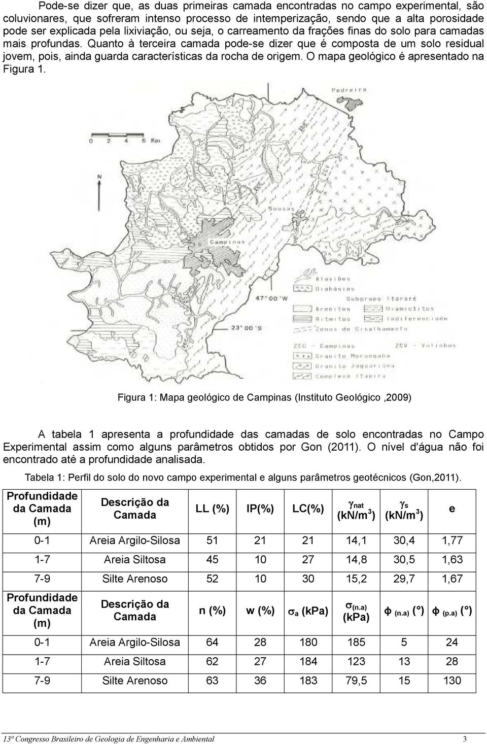 Quanto à terceira camada pode-se dizer que é composta de um solo residual jovem, pois, ainda guarda características da rocha de origem. O mapa geológico é apresentado na Figura 1.