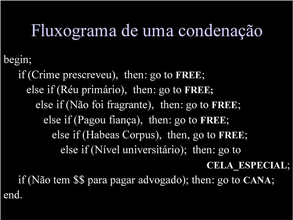 fiança), then: go to FREE; else if (Habeas Corpus), then, go to FREE; else if (Nível