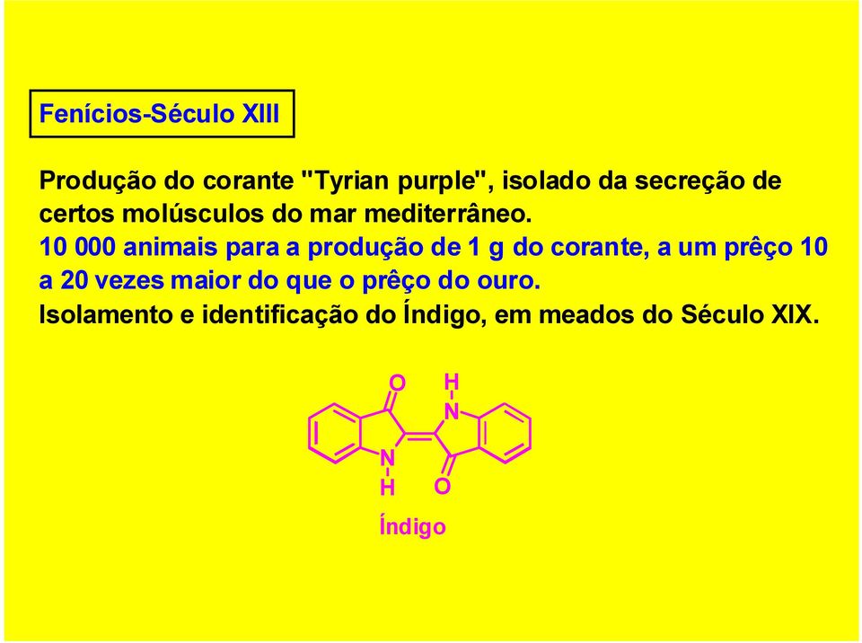 10 000 animais para a produção de 1 g do corante, a um prêço 10 a 20
