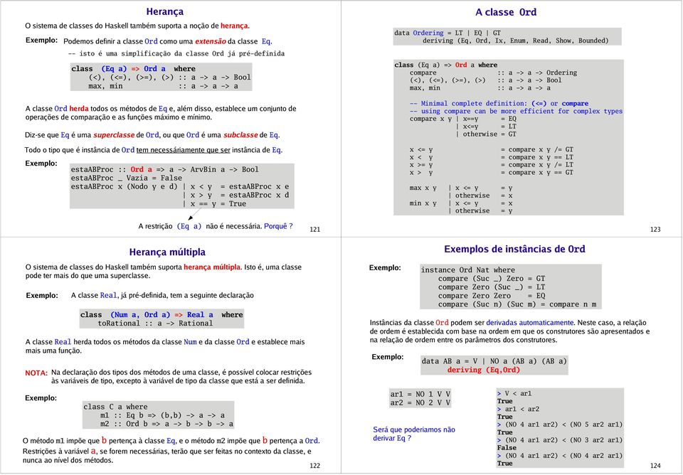 disso, establece um conjunto de operações de comparação e as funções máximo e mínimo. Diz-se que Eq é uma superclasse de Ord, ou que Ord é uma subclasse de Eq.