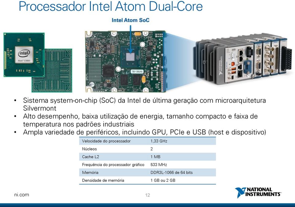 industriais Ampla variedade de periféricos, incluindo GPU, PCIe e USB (host e dispositivo) Velocidade do processador