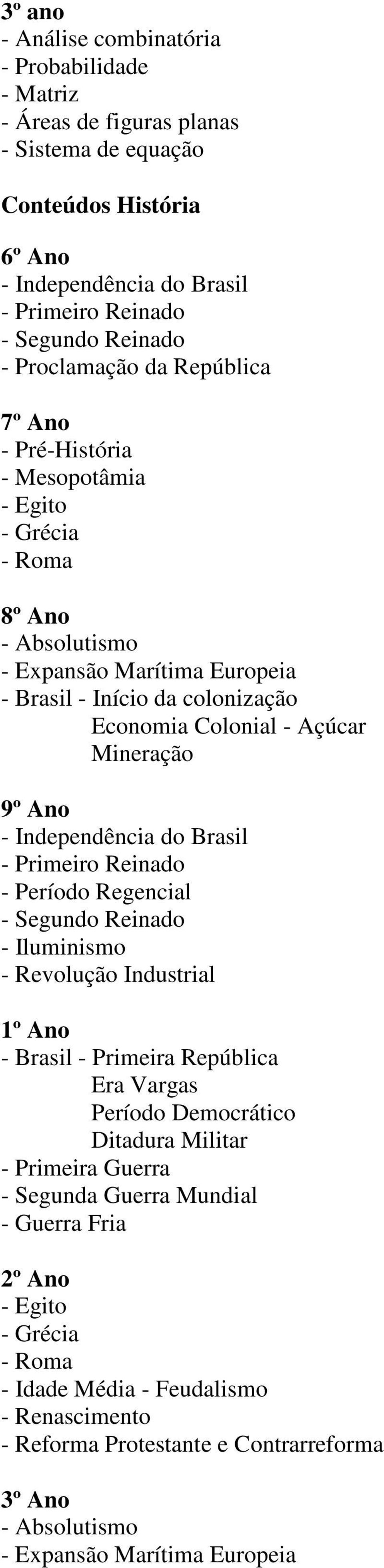 Mineração 9º Ano - Independência do Brasil - Primeiro Reinado - Período Regencial - Segundo Reinado - Iluminismo - Revolução Industrial 1º Ano - Brasil - Primeira República Era Vargas Período
