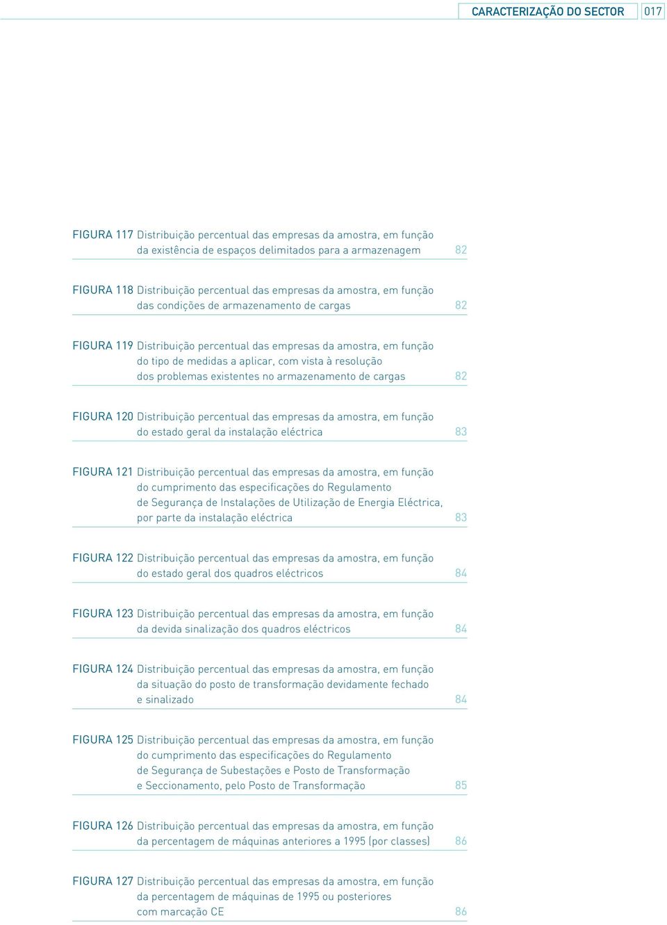 dos problemas existentes no armazenamento de cargas 82 FIGURA 120 Distribuição percentual das empresas da amostra, em função do estado geral da instalação eléctrica 83 FIGURA 121 Distribuição