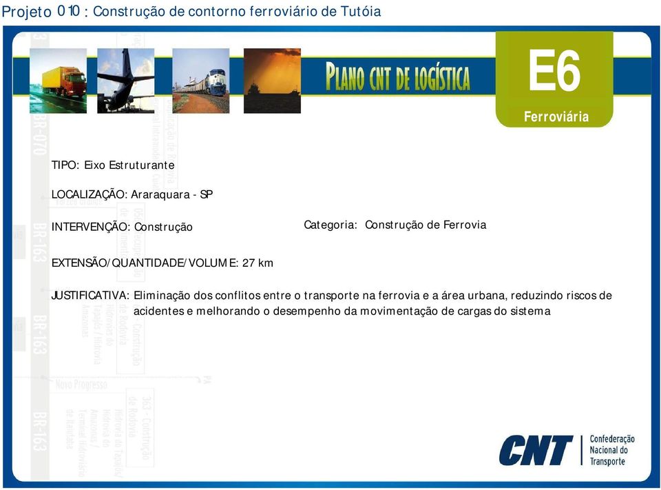 EXTENSÃO/QUANTIDADE/VOLUME: 27 km JUSTIFICATIVA: Eliminação dos conflitos entre o transporte na