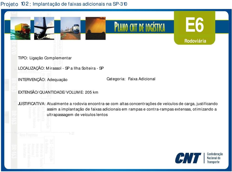 Atualmente a rodovia encontra-se com altas concentrações de veículos de carga, justificando assim a