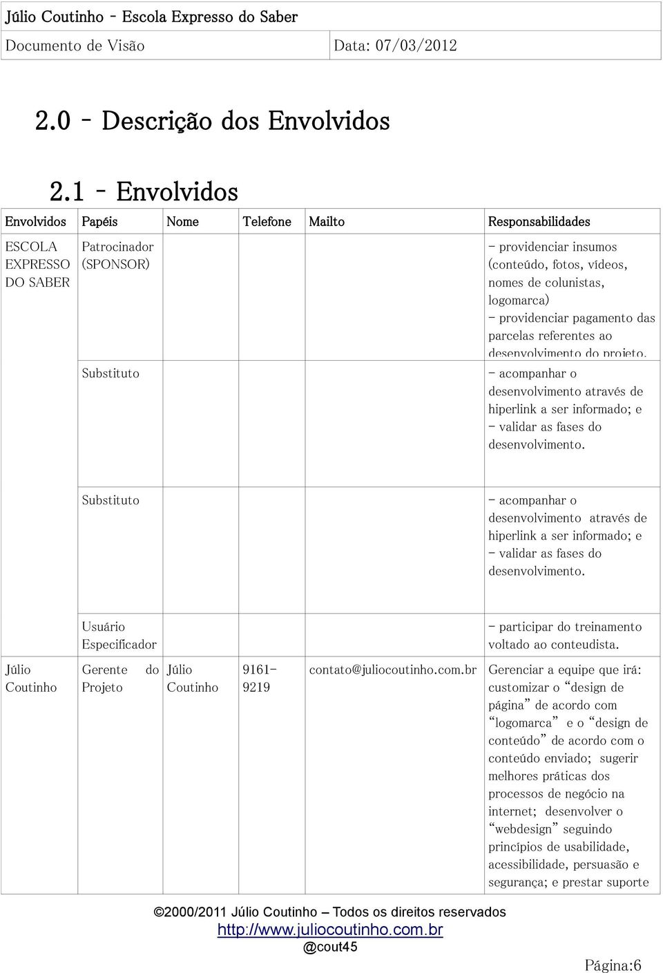 logomarca) - providenciar pagamento das parcelas referentes ao desenvolvimento do projeto. - acompanhar o desenvolvimento através de hiperlink a ser informado; e - validar as fases do desenvolvimento.