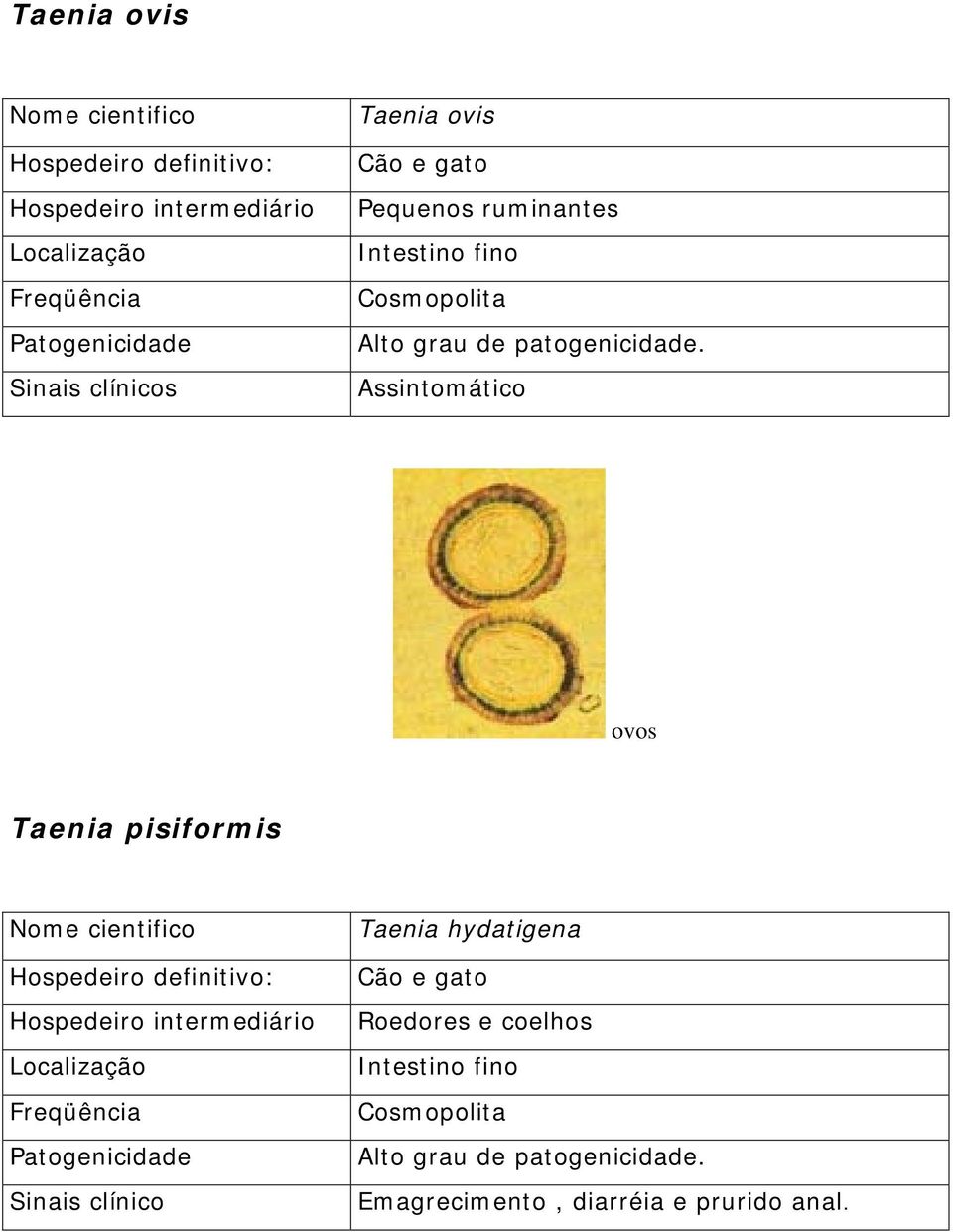 pisiformis Sinais clínico Taenia