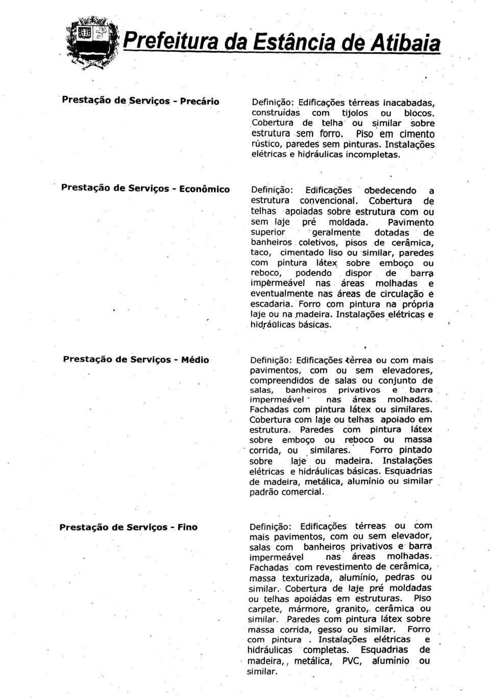 Prestagäo de Servigos - Econiimico Definicao: EdificagOes qbedecendo a estrutura convencional. Cobertura de telhas apoiadas sobre estrutura corn ou sem laje pre moldada.