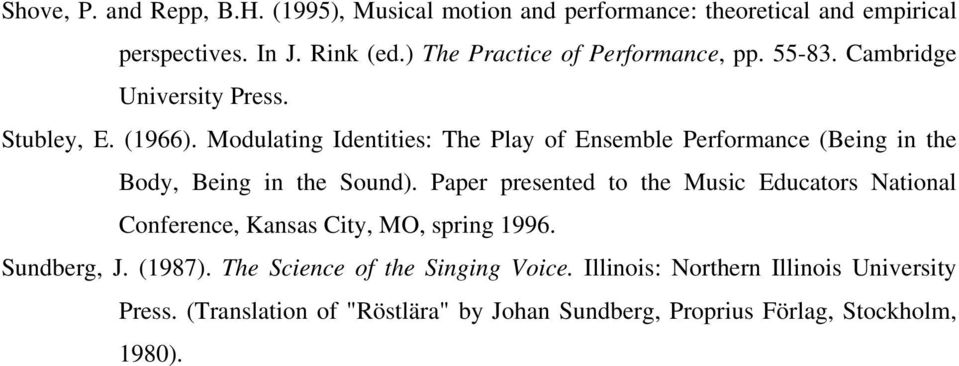 Modulating Identities: The Play of Ensemble Performance (Being in the Body, Being in the Sound).