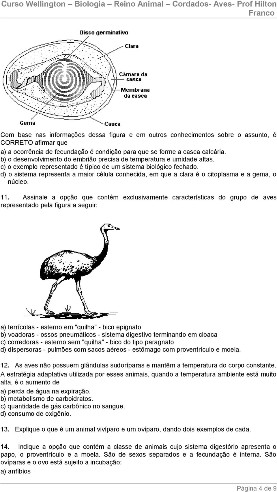 d) o sistema representa a maior célula conhecida, em que a clara é o citoplasma e a gema, o núcleo. 11.