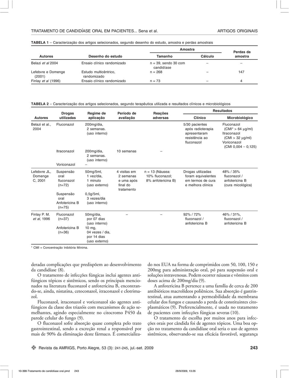 Caracterização dos artigos selecionados, segundo terapêutica utilizada e resultados clínicos e microbiológicos Drogas Regime de Período de Reações Resultados Autores utilizadas aplicação avaliação