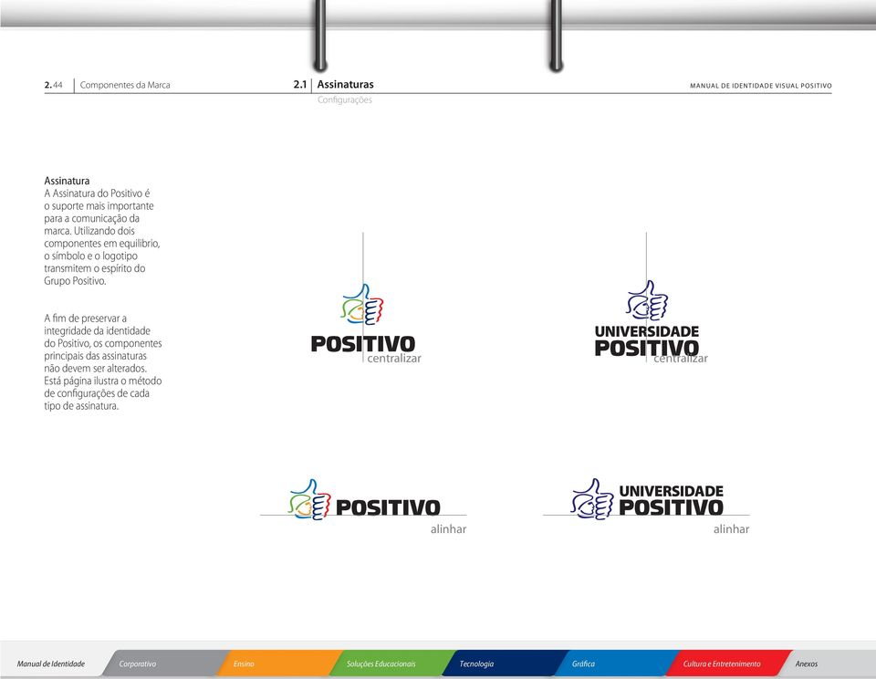 Utilizando dois componentes em equilibrio, o símbolo e o logotipo transmitem o espírito do Grupo Positivo.