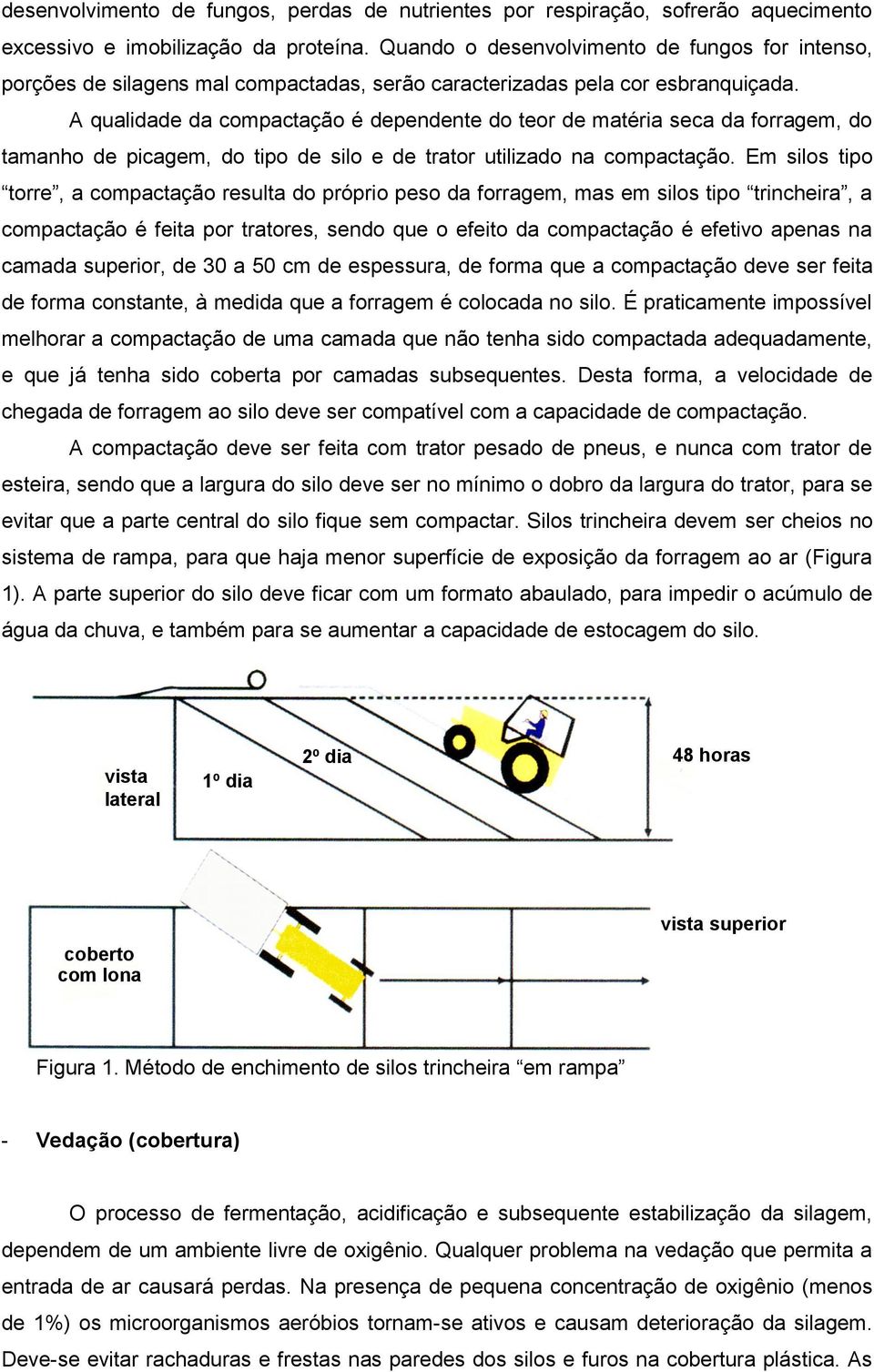 A qualidade da compactação é dependente do teor de matéria seca da forragem, do tamanho de picagem, do tipo de silo e de trator utilizado na compactação.