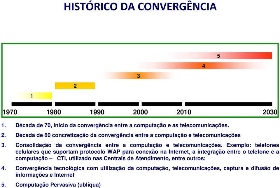 Exemplo: telefones celulares que suportam protocolo WAP para conexão na Internet, a integração entre o telefone e a computação CTI, utilizado nas Centrais de