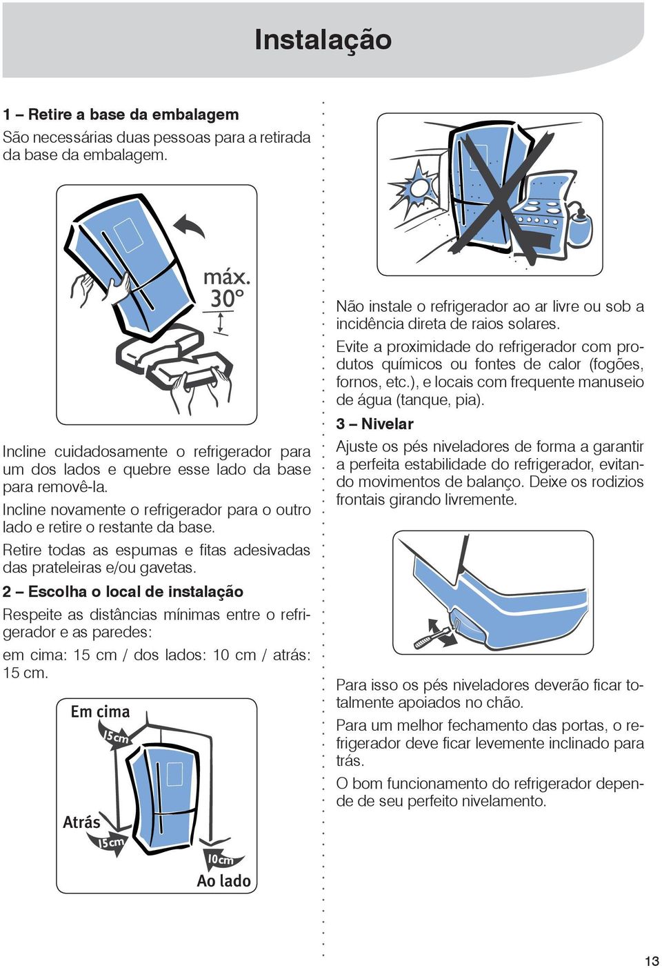 Retire todas as espumas e fitas adesivadas das prateleiras e/ou gavetas.