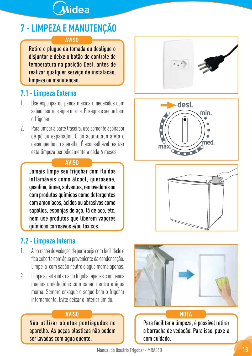 2. Para limpar a parte traseira, use somente aspirador de pó ou espanador. O pó acumulado afeta o desempenho do aparelho. É aconselhável realizar esta limpeza periodicamente a cada 6 meses.