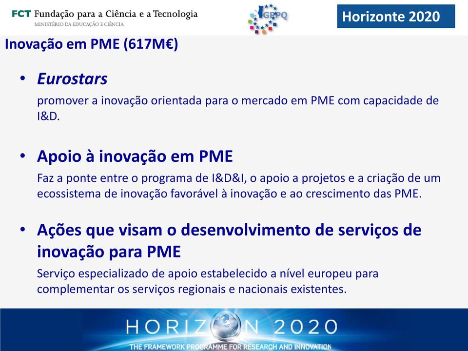 inovação favorável à inovação e ao crescimento das PME.