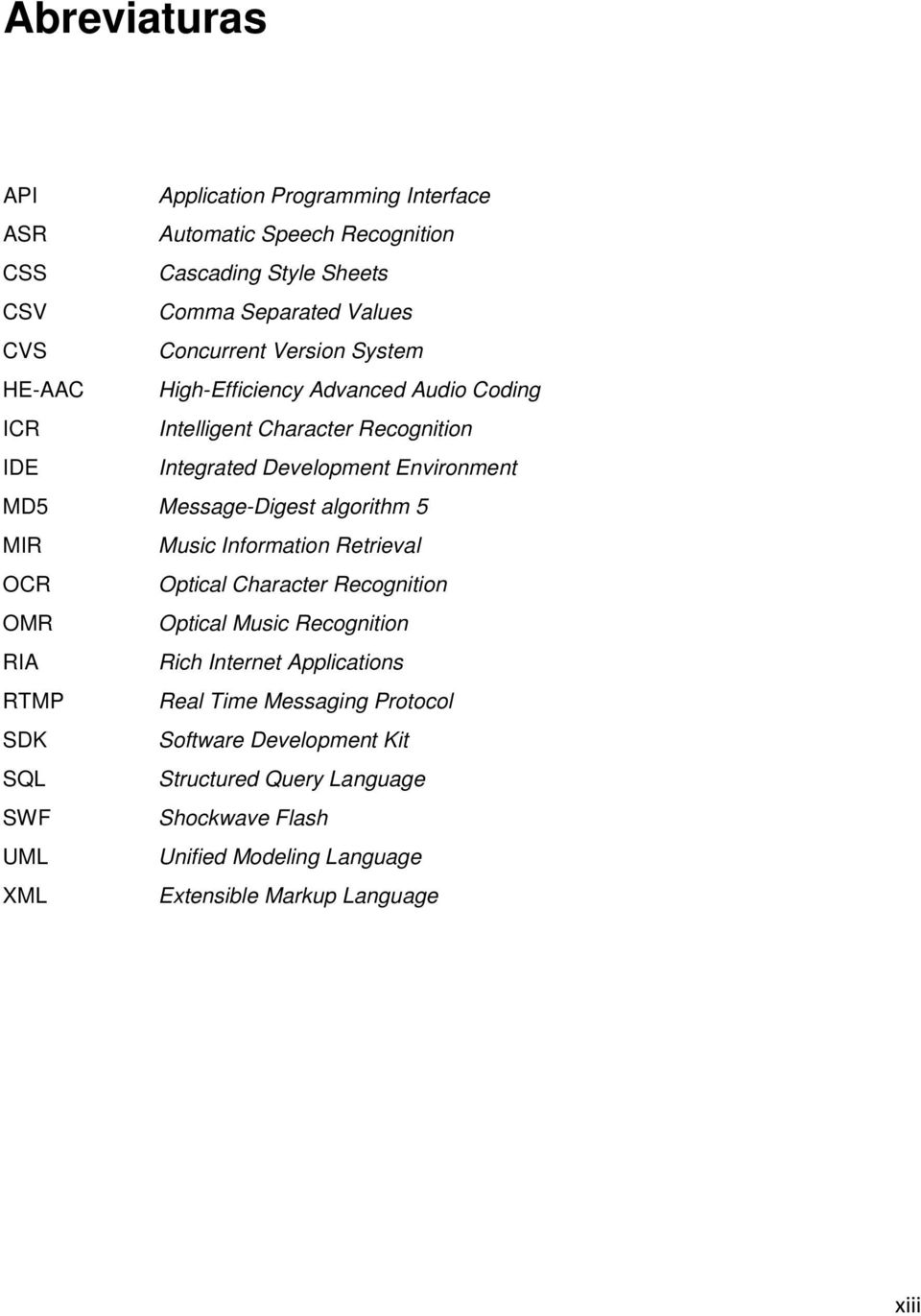 algorithm 5 MIR Music Information Retrieval OCR Optical Character Recognition OMR Optical Music Recognition RIA Rich Internet Applications RTMP Real Time