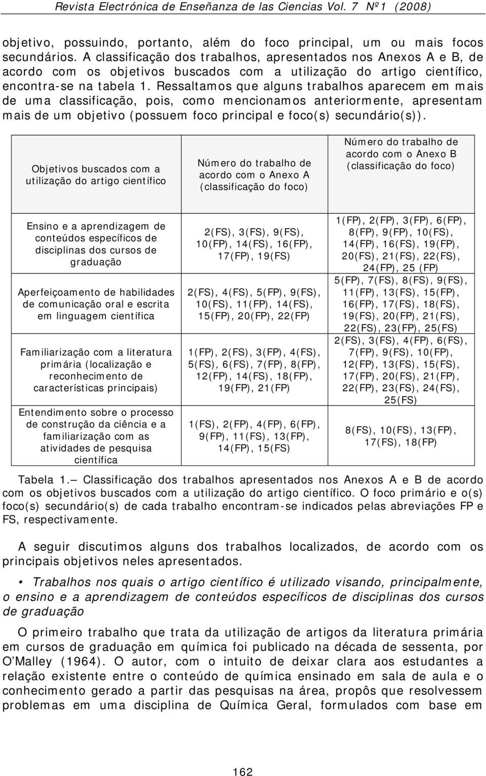 Ressaltamos que alguns trabalhos aparecem em mais de uma classificação, pois, como mencionamos anteriormente, apresentam mais de um objetivo (possuem foco principal e foco(s) secundário(s)).