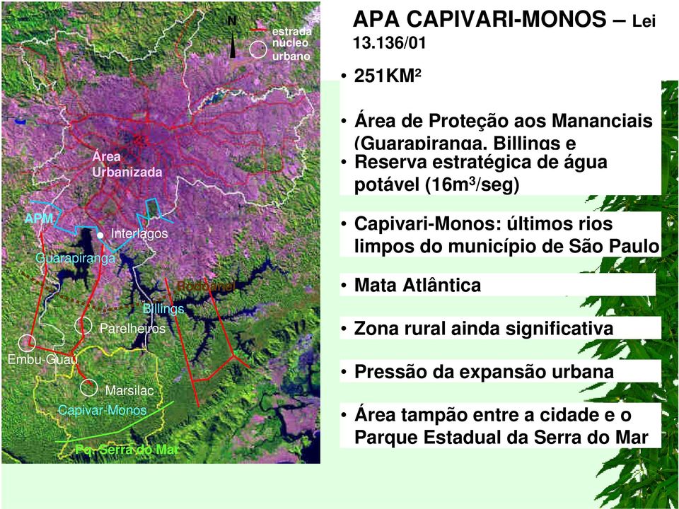 Serra do Mar Rodoanel Área de Proteção aos Mananciais (Guarapiranga, Billings e Capivari-Monos) Reserva estratégica de água