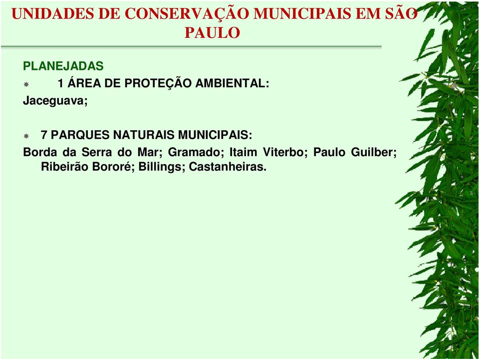 NATURAIS MUNICIPAIS: Borda da Serra do Mar; Gramado; Itaim