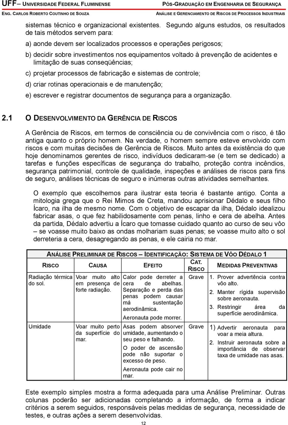 de acidentes e limitação de suas conseqüências; c) projetar processos de fabricação e sistemas de controle; d) criar rotinas operacionais e de manutenção; e) escrever e registrar documentos de