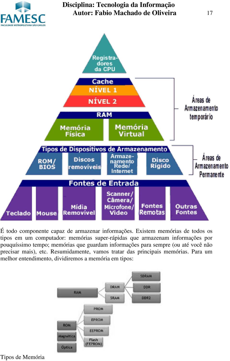 pouquíssimo tempo; memórias que guardam informações para sempre (ou até você não precisar mais), etc.