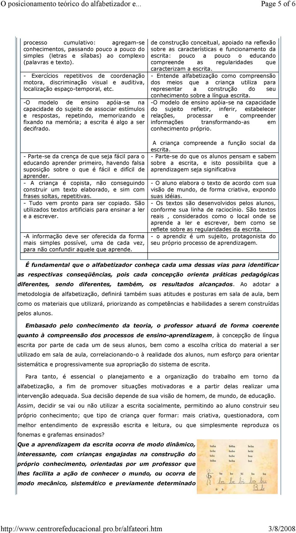 -O modelo de ensino apóia-se na capacidade do sujeito de associar estímulos e respostas, repetindo, memorizando e fixando na memória; a escrita é algo a ser decifrado.