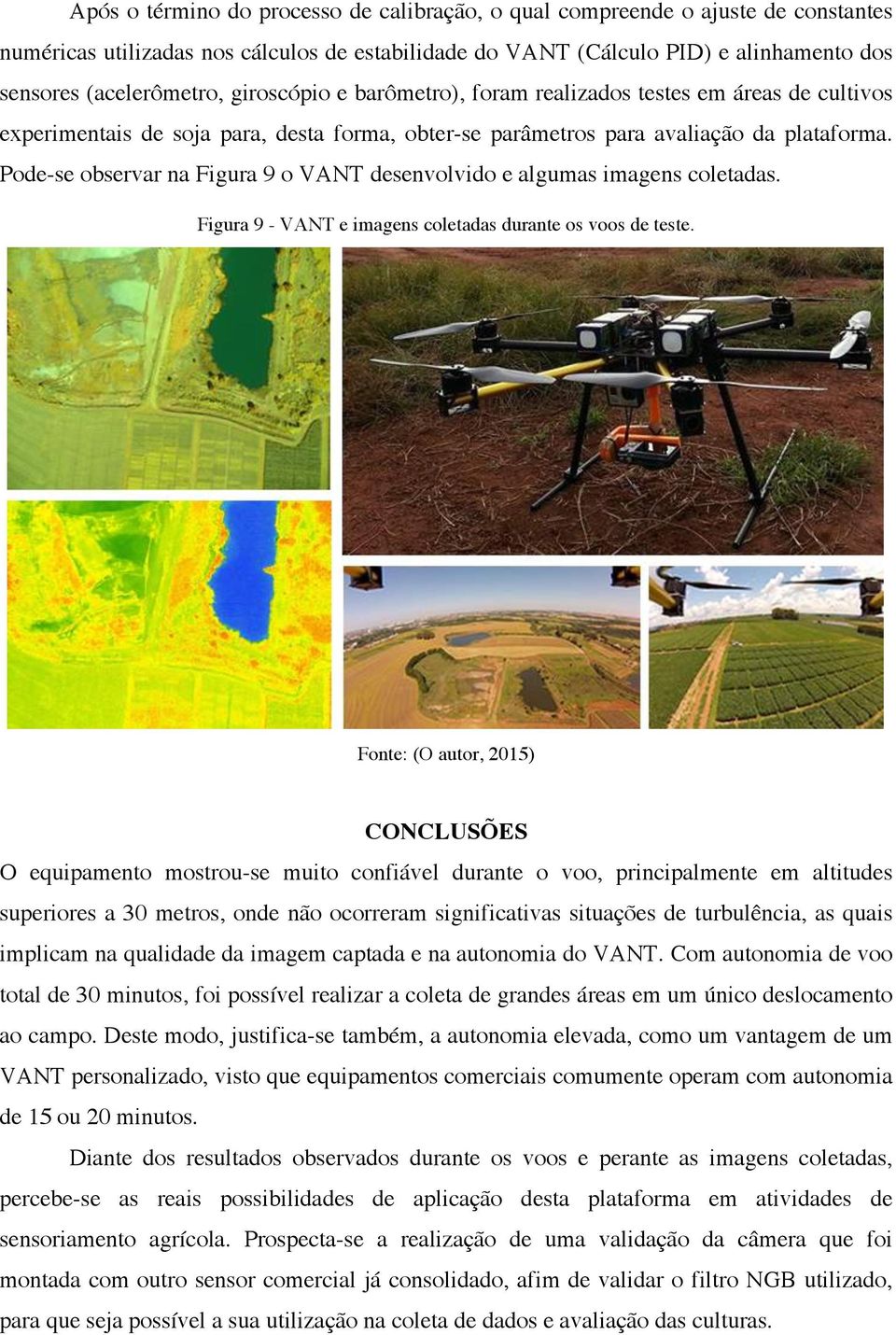 Pode-se observar na Figura 9 o VANT desenvolvido e algumas imagens coletadas. Figura 9 - VANT e imagens coletadas durante os voos de teste.