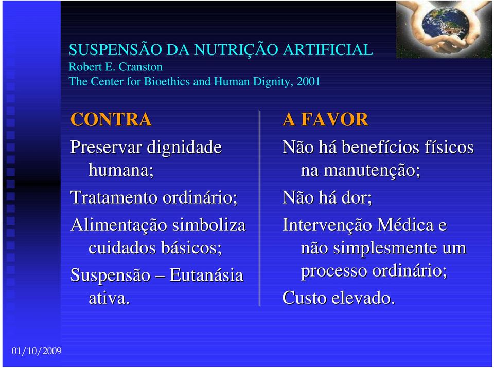 Tratamento ordinário; Alimentação simboliza cuidados básicos; Suspensão Eutanásia ativa.