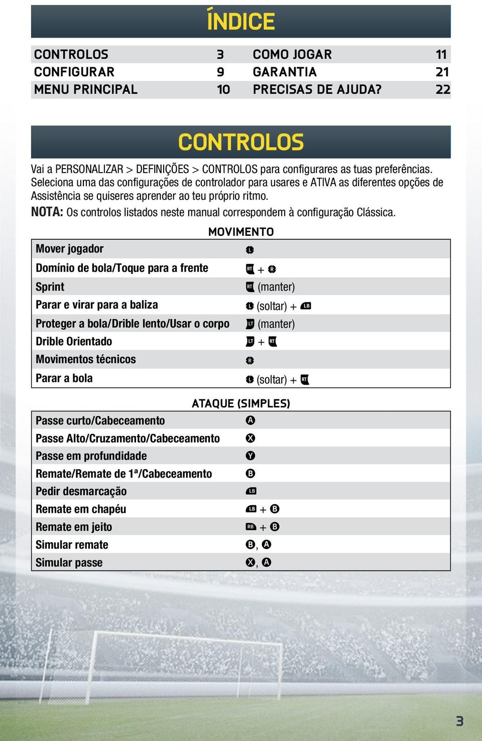 Nota: Os controlos listados neste manual correspondem à configuração Clássica.